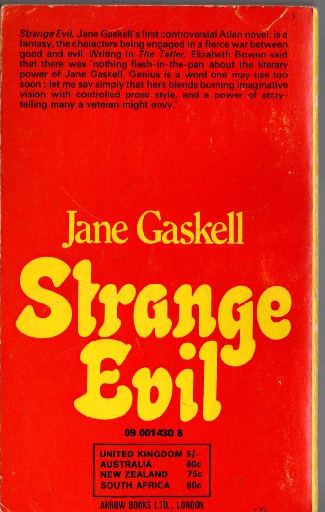 Jane Gaskell  STRANGE EVIL magnified rear book cover image