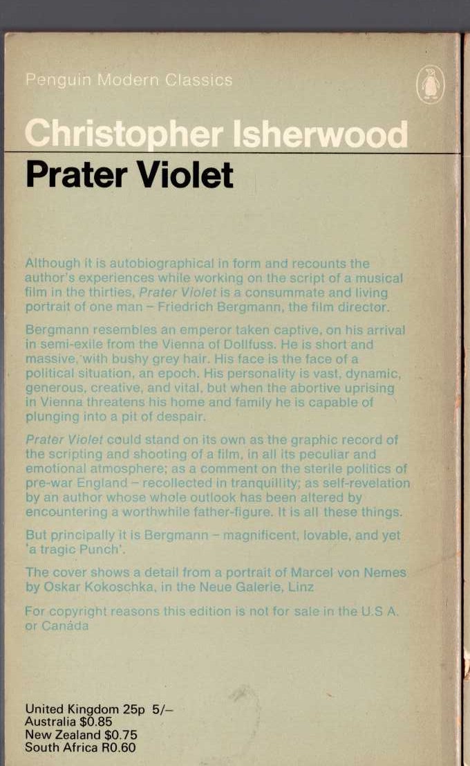 Christopher Isherwood  PRATHER VIOLET magnified rear book cover image