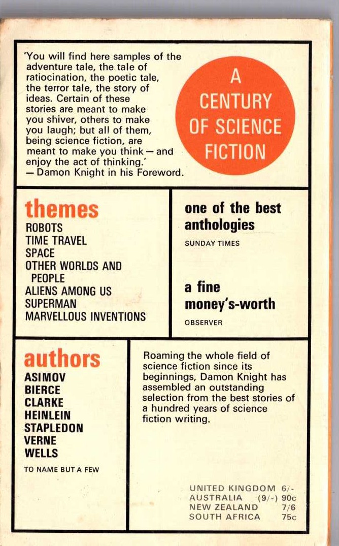 Damon Knight (edits) A CENTURY OF SCIENCE FICTION magnified rear book cover image
