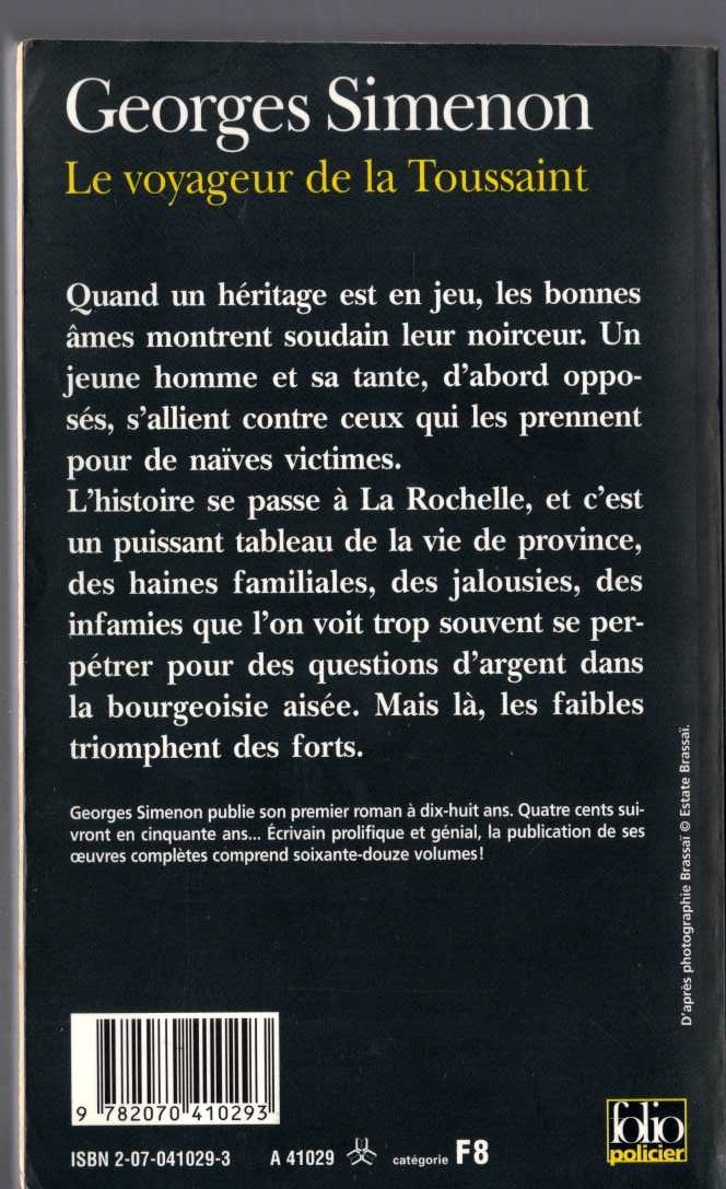 Georges Simenon  LE VOYAGEUR DE LA TOUSSAINT magnified rear book cover image