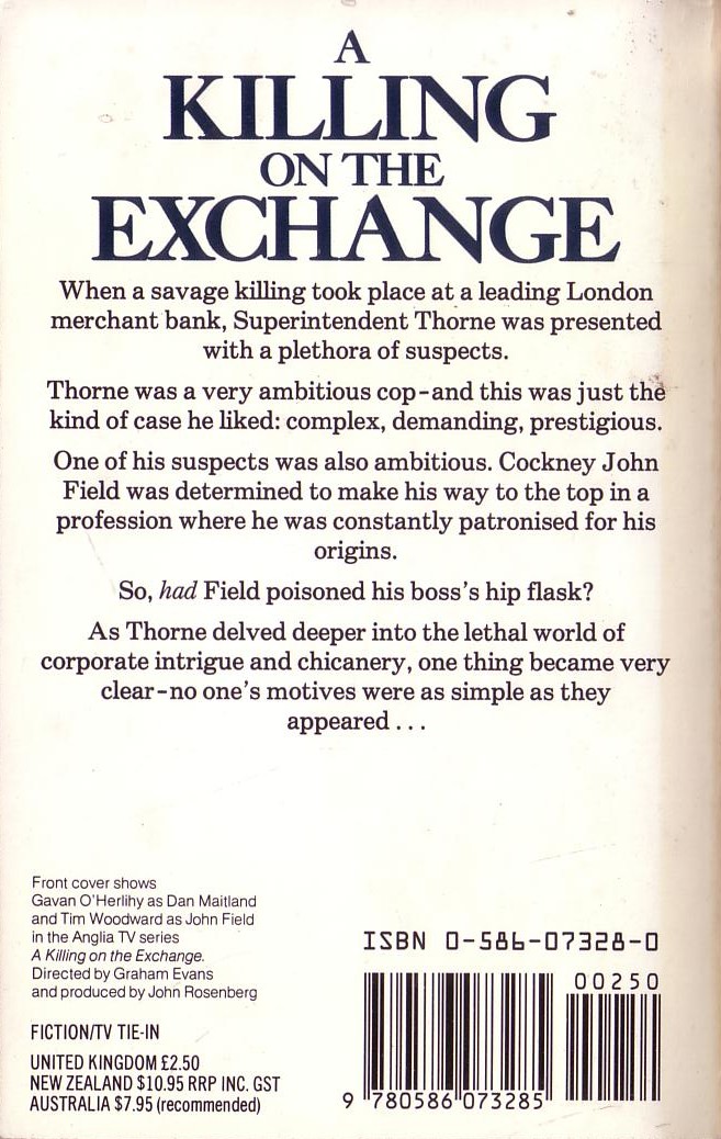 Paul Ableman  A KILLING ON THE EXCHANGE (Anglia TV) magnified rear book cover image