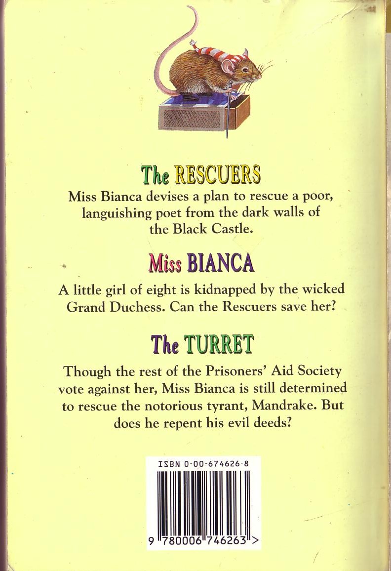 Margery Sharp  THE RESCUERS/ MISS BIANCA/ THE TURRET magnified rear book cover image