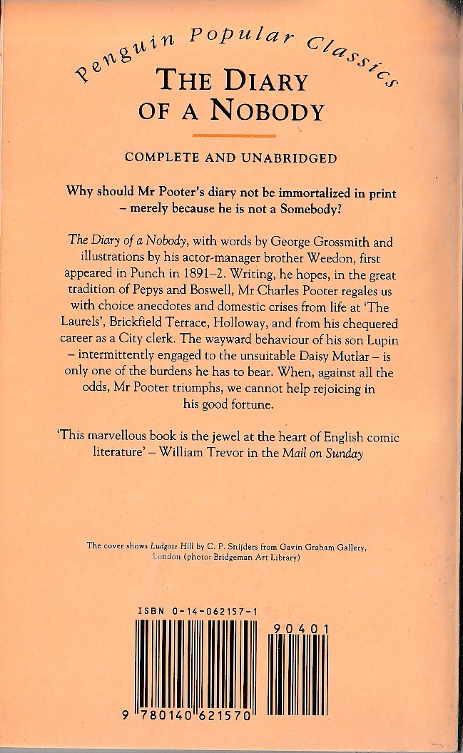 THE DIARY OF A NOBODY magnified rear book cover image