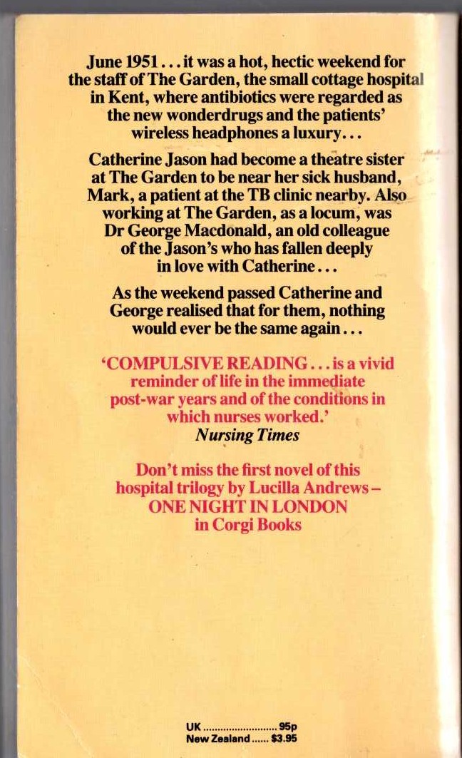Lucilla Andrews  A WEEKEND IN THE GARDEN magnified rear book cover image