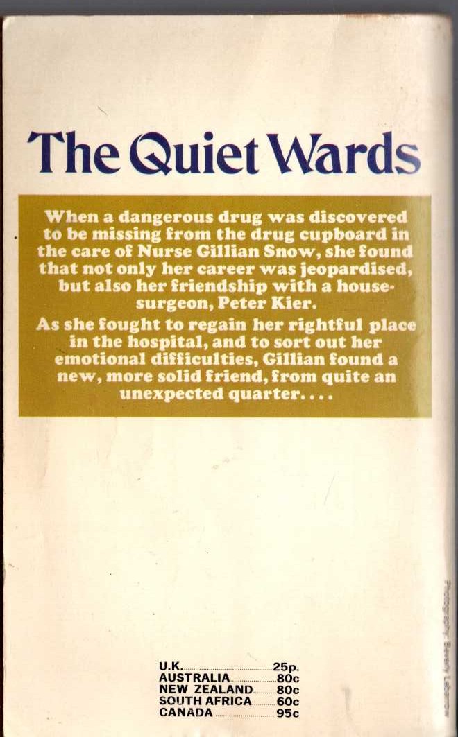 Lucilla Andrews  THE QUIET WARDS magnified rear book cover image