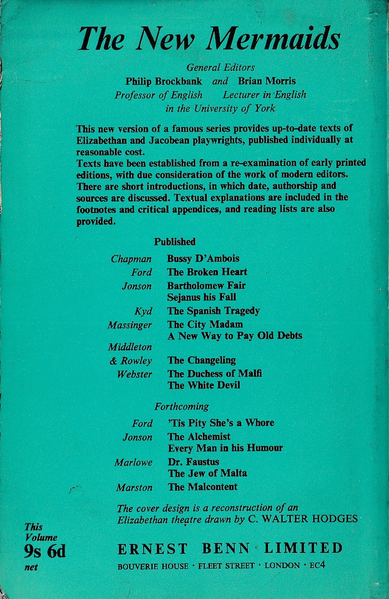 John Webster  THE WHITE DEVIL magnified rear book cover image