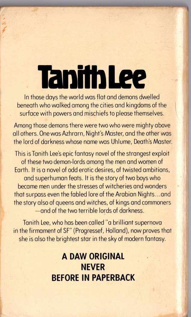 Tanith Lee  DEATH'S MASTER magnified rear book cover image