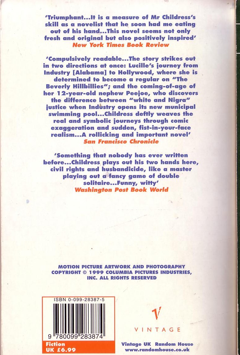 Mark Childress  CRAZY IN ALABAMA (Melanie Griffith) magnified rear book cover image