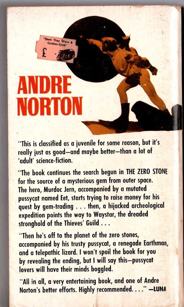 Andre Norton  UNCHARTED STARS magnified rear book cover image