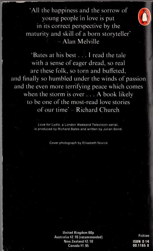 H.E. Bates  LOVE FOR LYDIA magnified rear book cover image
