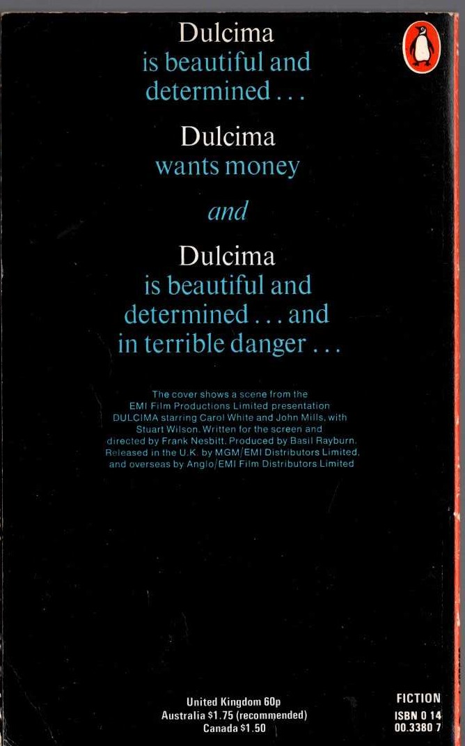 H.E. Bates  DULCIMA (Film tie-in) magnified rear book cover image