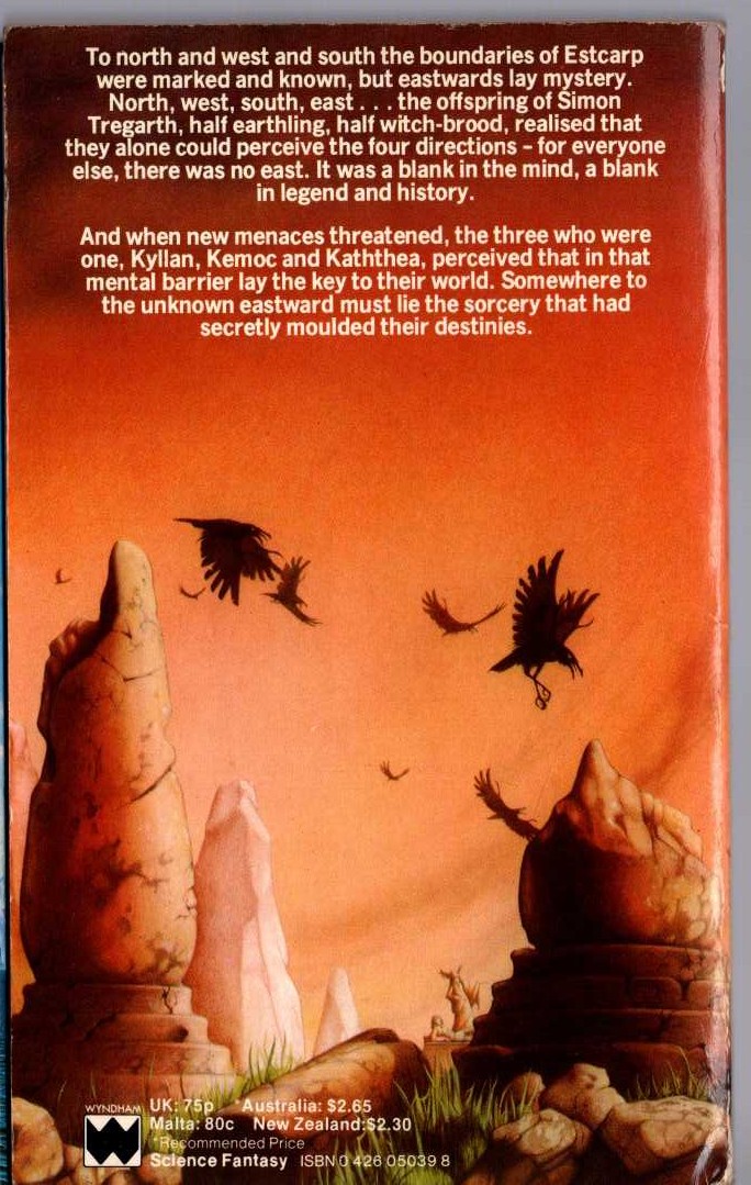 Andre Norton  THREE AGAINST THE WITCH WORLD magnified rear book cover image