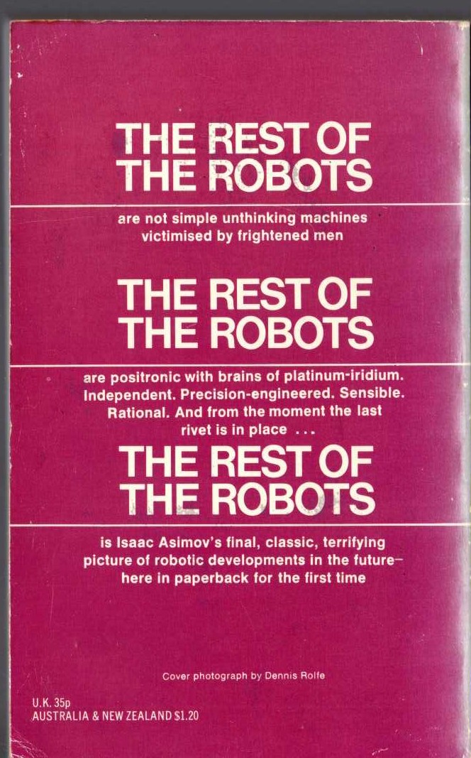 Isaac Asimov  THE REST OF THE ROBOTS magnified rear book cover image