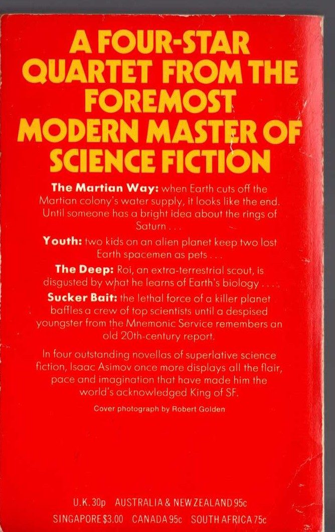 Isaac Asimov  THE MARTIAN WAY magnified rear book cover image