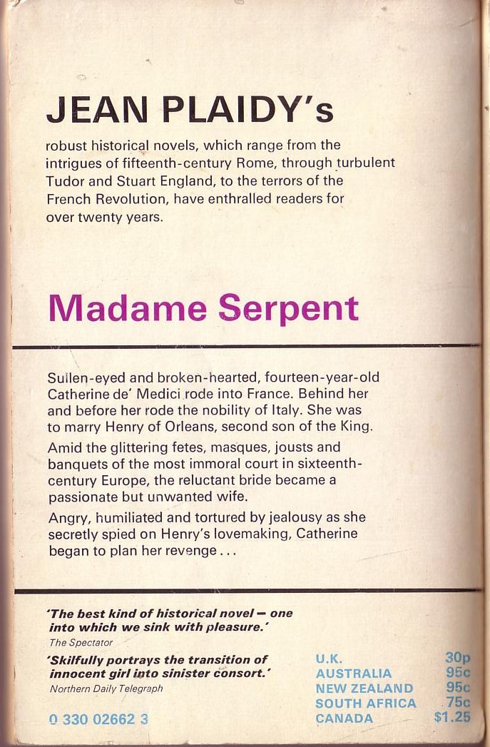 Jean Plaidy  MADAME SERPENT magnified rear book cover image