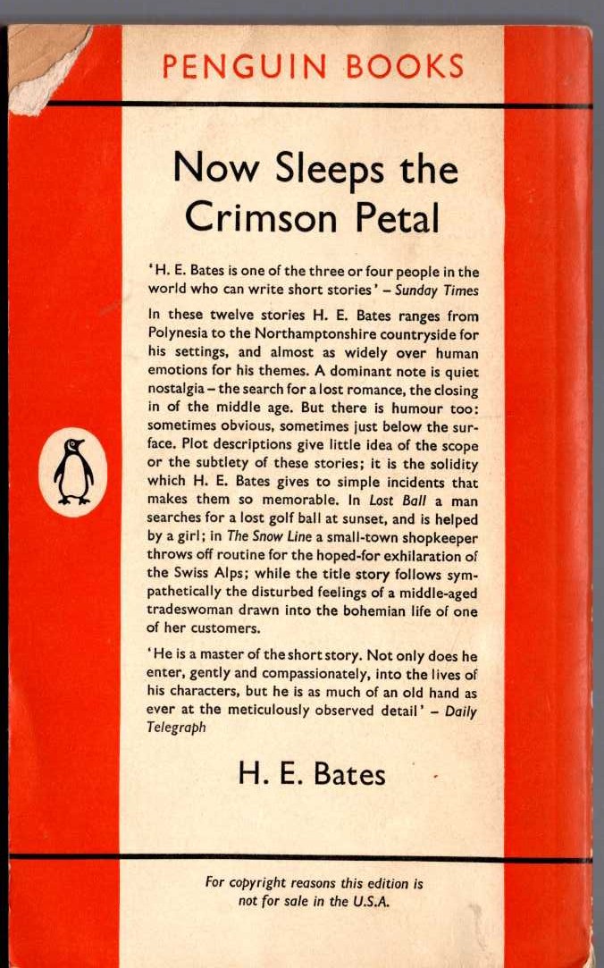 H.E. Bates  NOW SLEEPS THE CRIMSON PETAL and other stories magnified rear book cover image