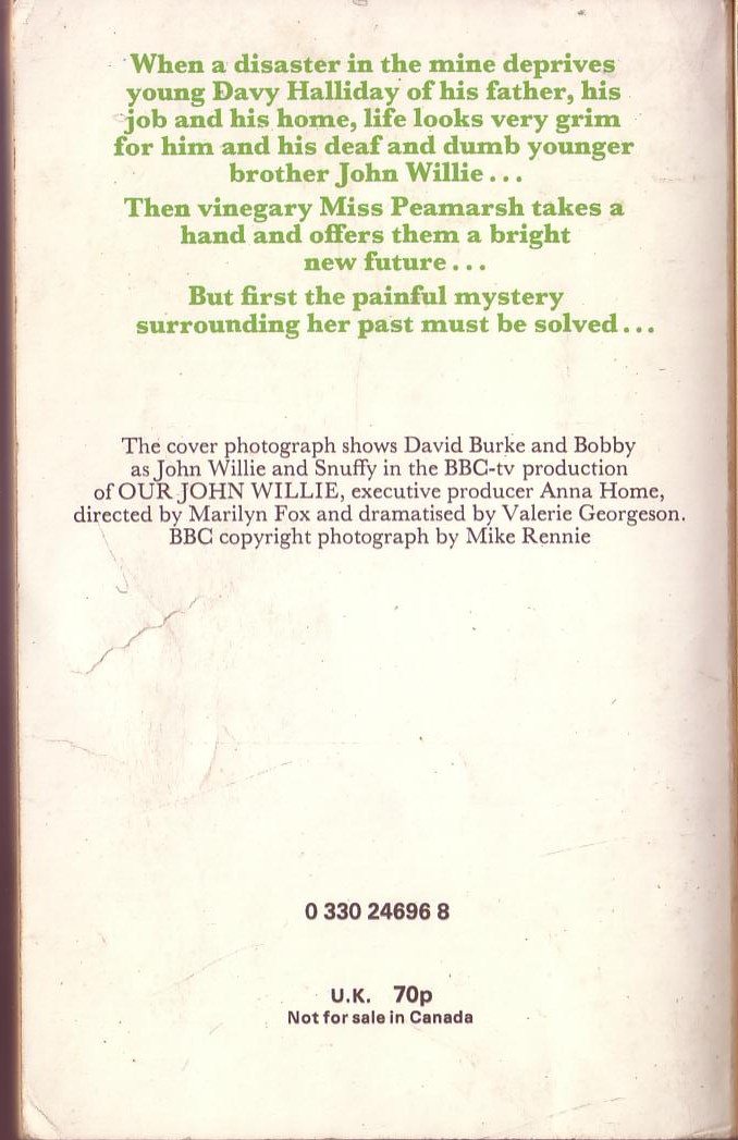 Catherine Cookson  OUR JOHN WILLIE (David Burke) (Juvenile) magnified rear book cover image