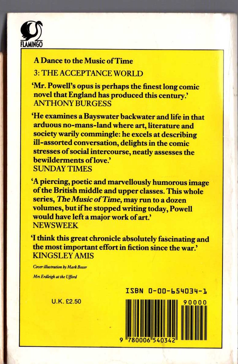Anthony Powell  THE ACCEPTANCE WORLD magnified rear book cover image