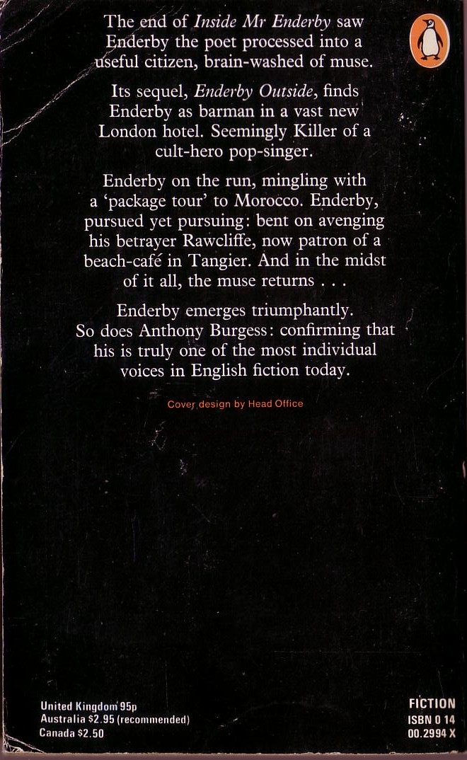 Anthony Burgess  ENDERBY OUTSIDE magnified rear book cover image