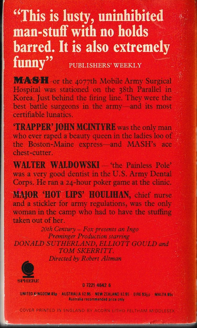 Richard Hooker  MASH magnified rear book cover image