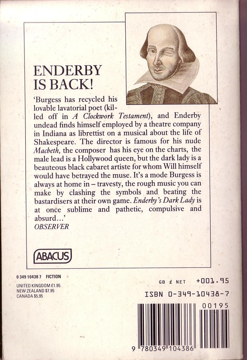 Anthony Burgess  ENDERBY'S DARK LADY magnified rear book cover image