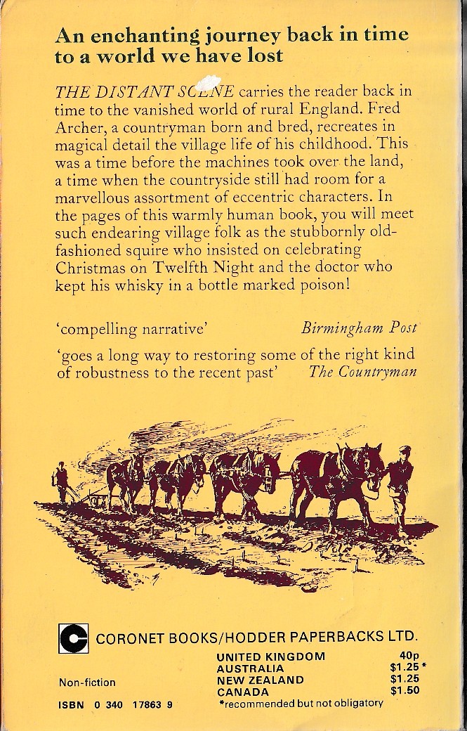 Fred Archer  THE DISTANT SCENE. A Country Book magnified rear book cover image