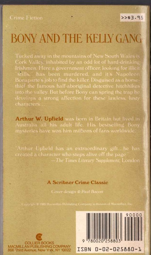 Arthur Upfield  BONY AND THE KELLY GANG magnified rear book cover image
