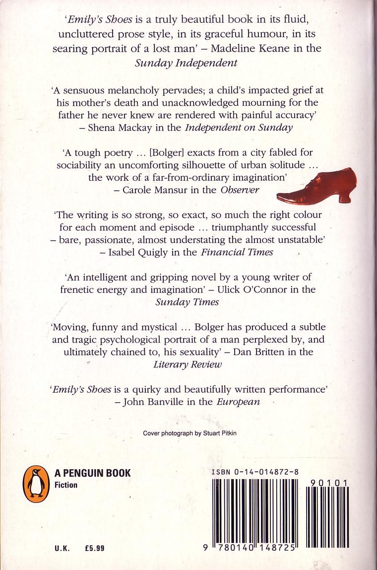 Dermot Bolger  EMILY'S SHOES magnified rear book cover image