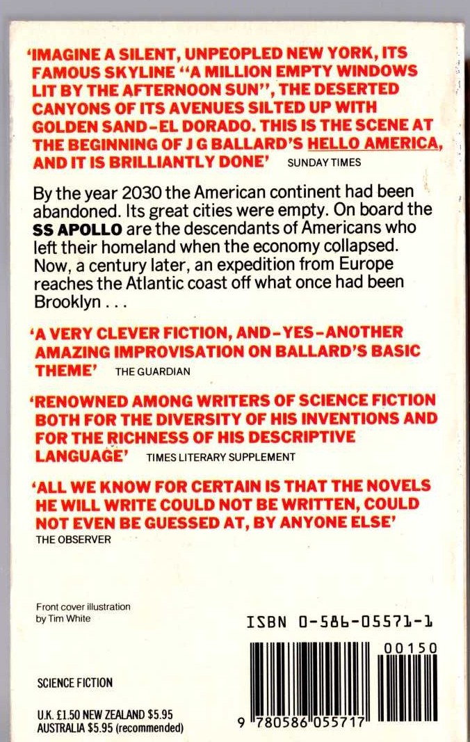 J.G. Ballard  HELLO AMERICA magnified rear book cover image