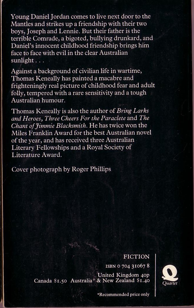 Thomas Keneally  THE FEAR magnified rear book cover image