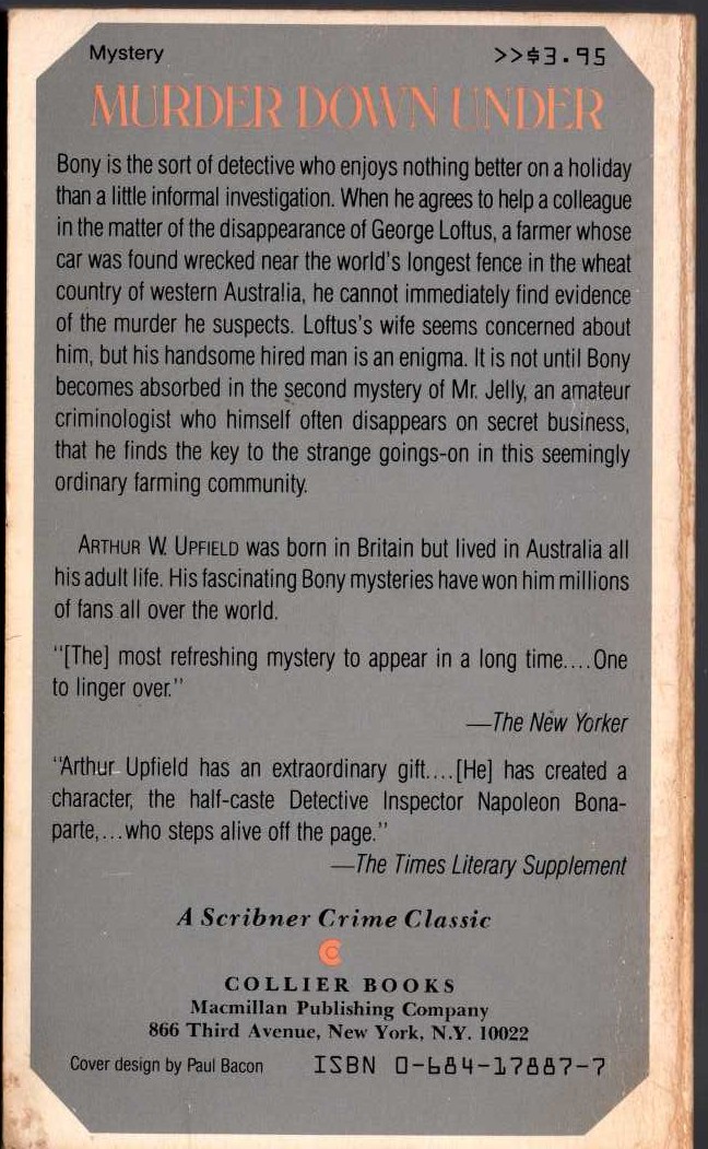 Arthur Upfield  MURDER DOWN UNDER magnified rear book cover image