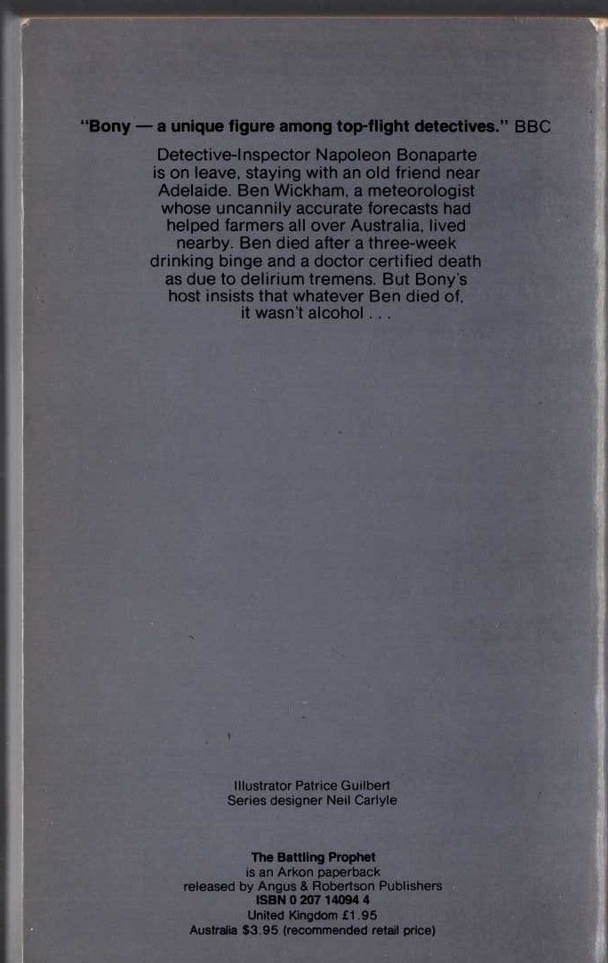 Arthur Upfield  THE BATTLING PROPHET magnified rear book cover image