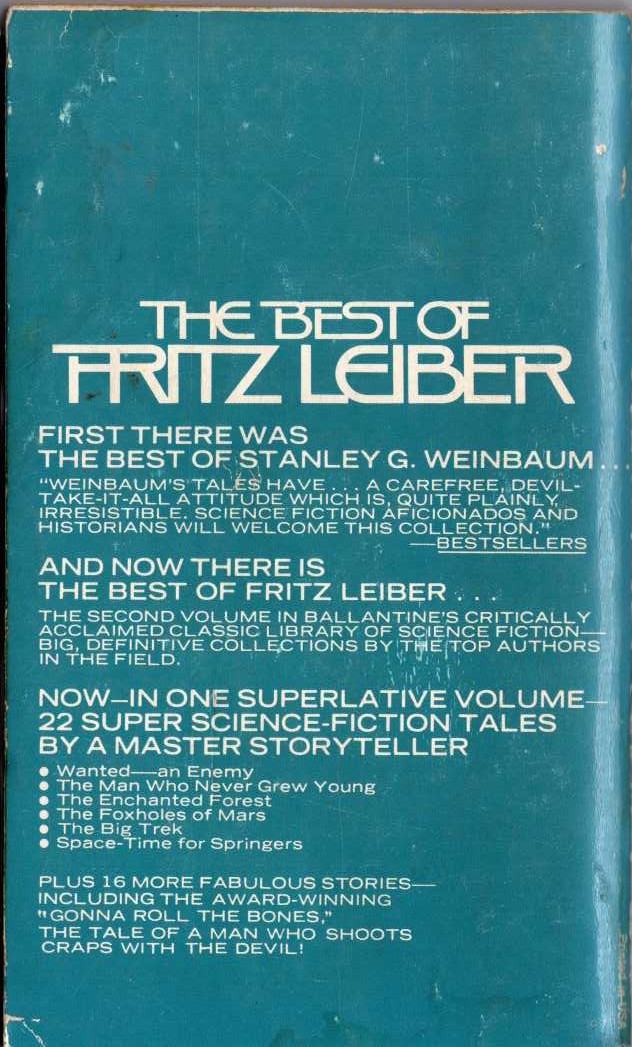 Fritz Leiber  THE BEST OF FRITZ LEIBER magnified rear book cover image
