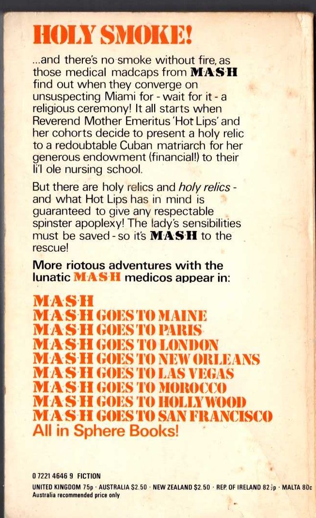 Richard Hooker  MASH GOES TO MIAMI magnified rear book cover image