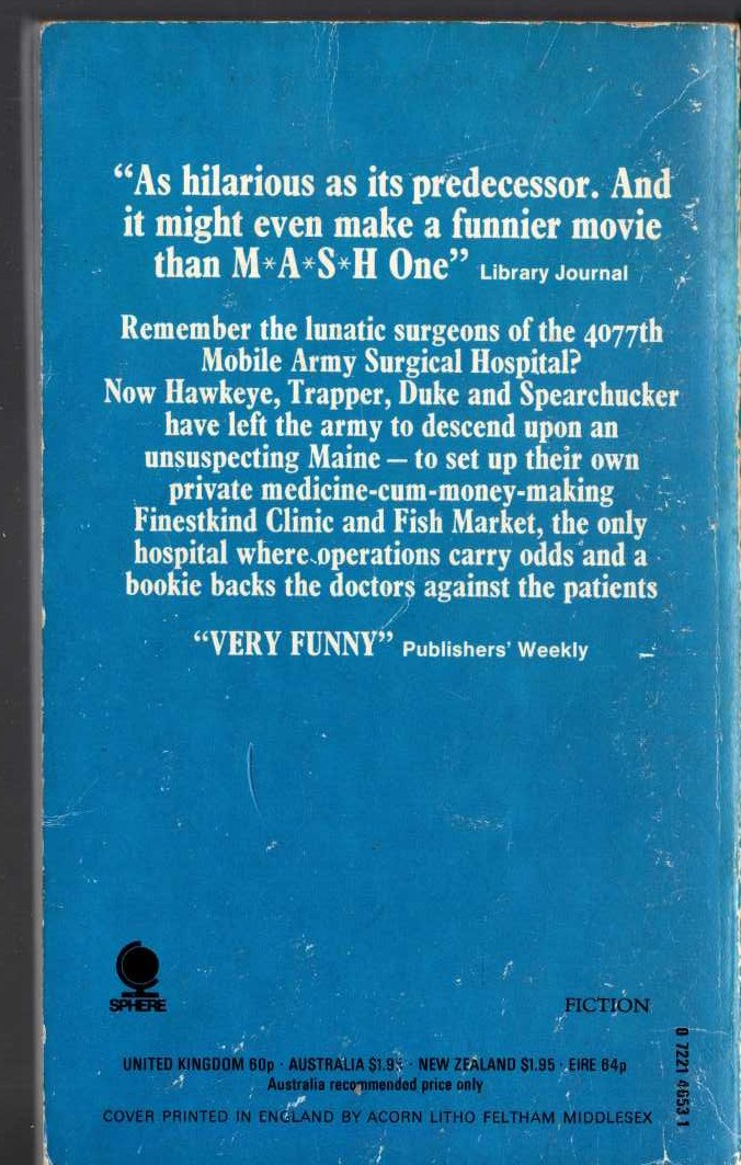 Richard Hooker  MASH GOES TO MAINE magnified rear book cover image