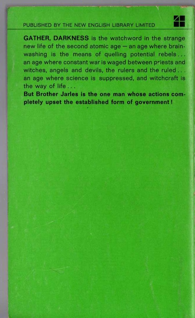 Fritz Leiber  GATHER DARKNESS magnified rear book cover image