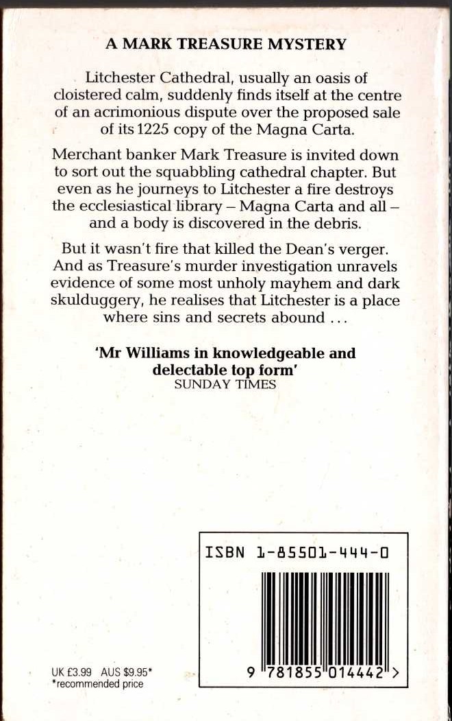 David Williams  MURDER IN ADVENT magnified rear book cover image