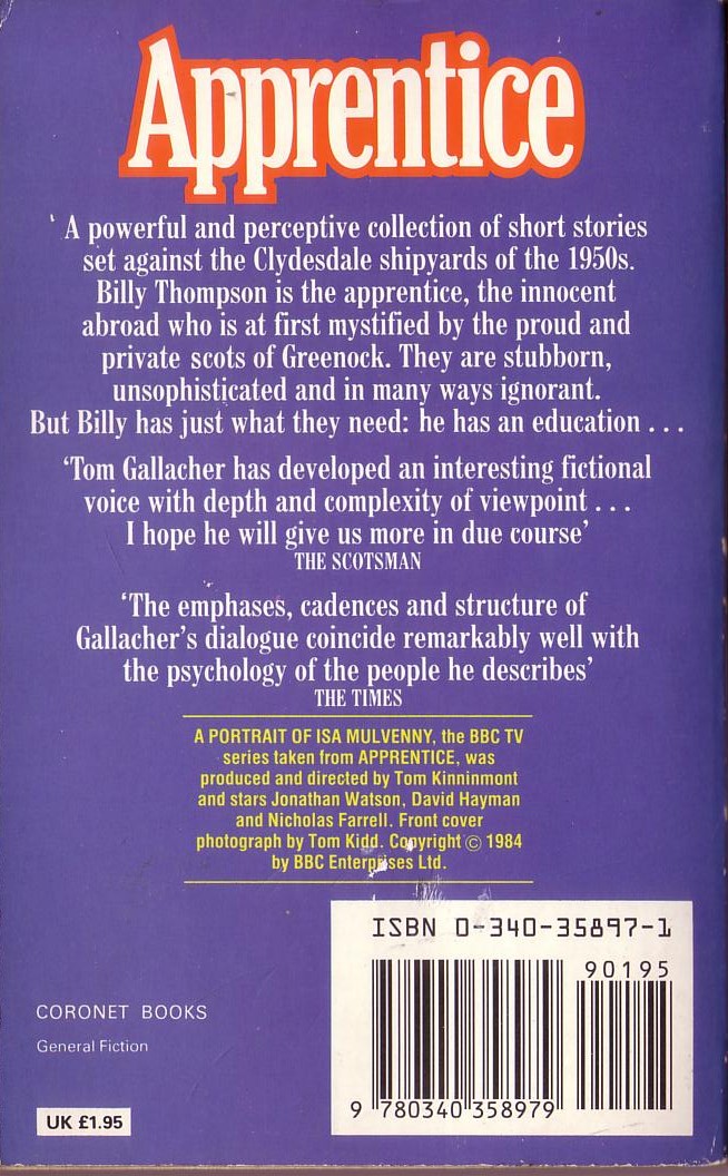 Tom Gallacher  APPRENTICE (BBC TV) magnified rear book cover image