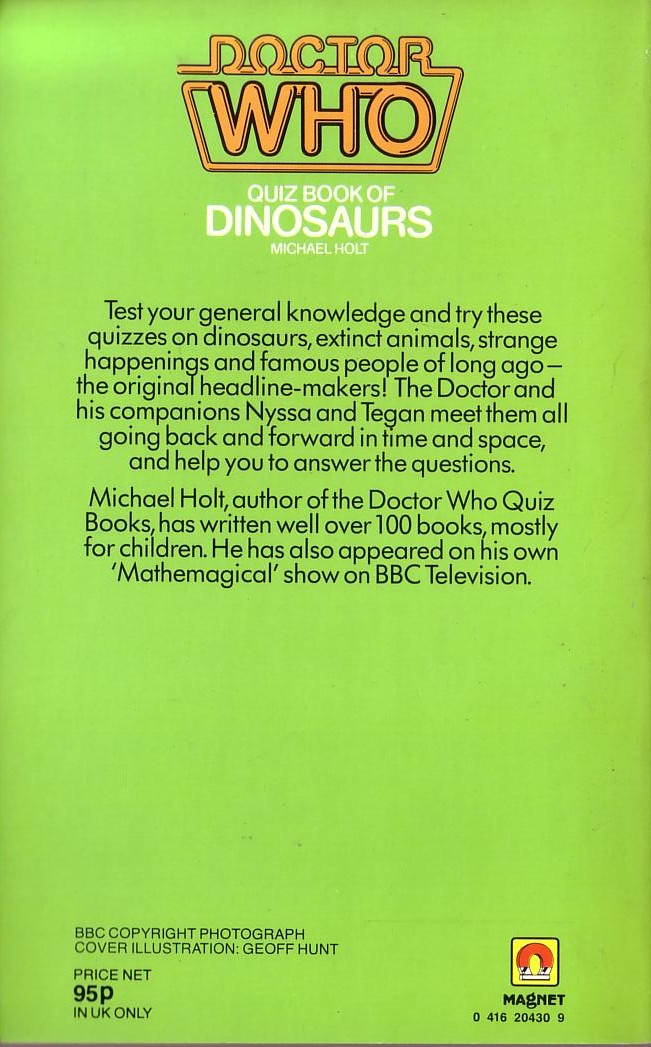 Michael Holt  DOCTOR WHO: QUIZ BOOK OF DINOSAURS magnified rear book cover image