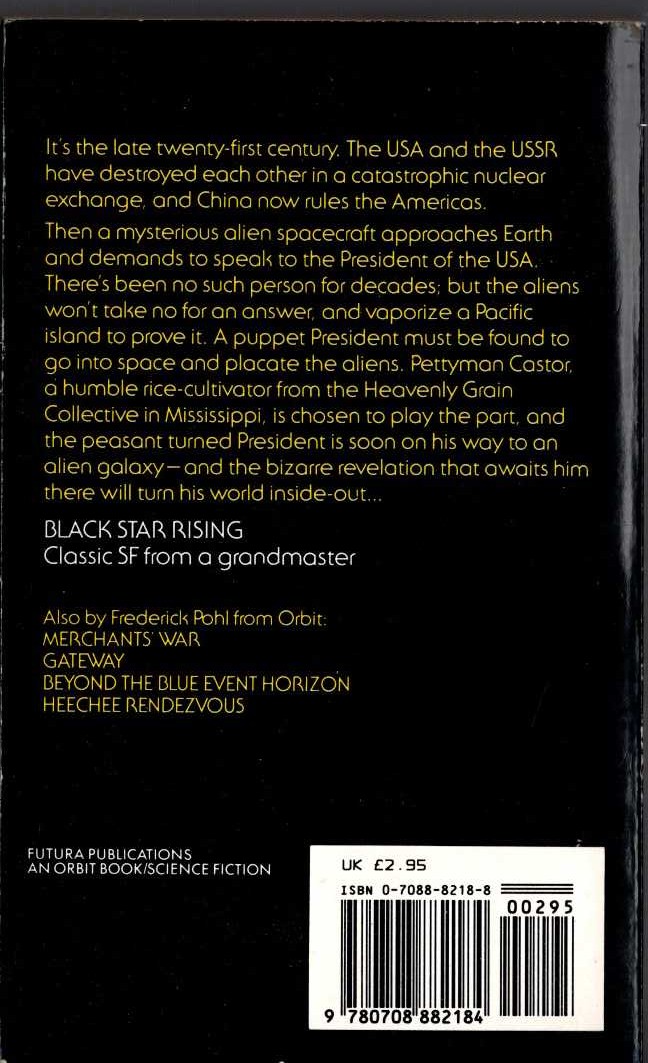 Frederik Pohl  BLACK STAR RISING magnified rear book cover image