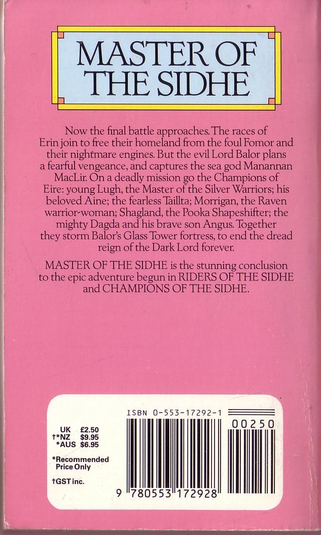 Kenneth C. Flint  MASTER OF SIDHE magnified rear book cover image