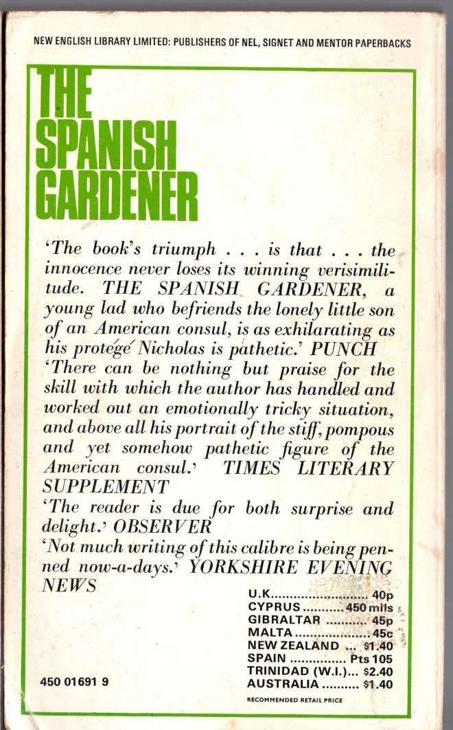 A.J. Cronin  THE SPANISH GARDENER magnified rear book cover image
