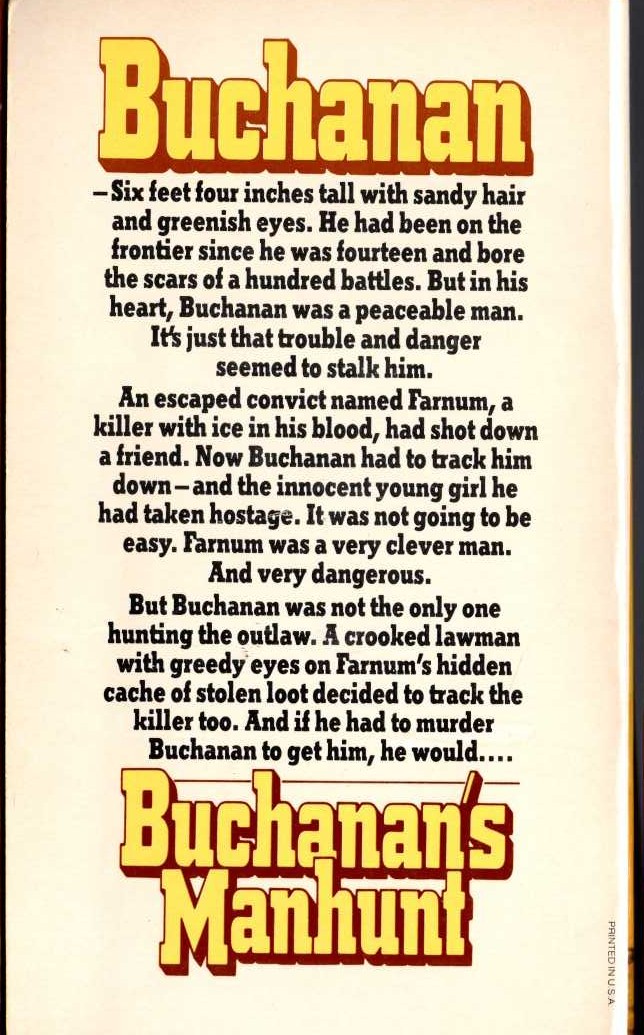 Jonas Ward  BUCHANAN'S MANHUNT magnified rear book cover image
