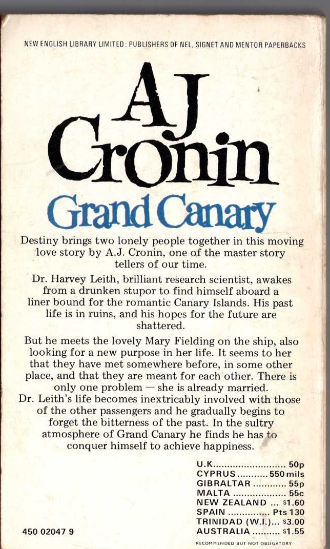 A.J. Cronin  GRAND CANARY magnified rear book cover image