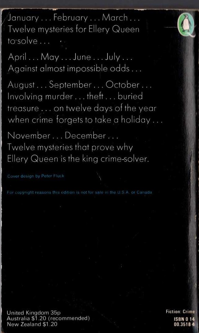 Ellery Queen  CALENDAR OF CRIME magnified rear book cover image