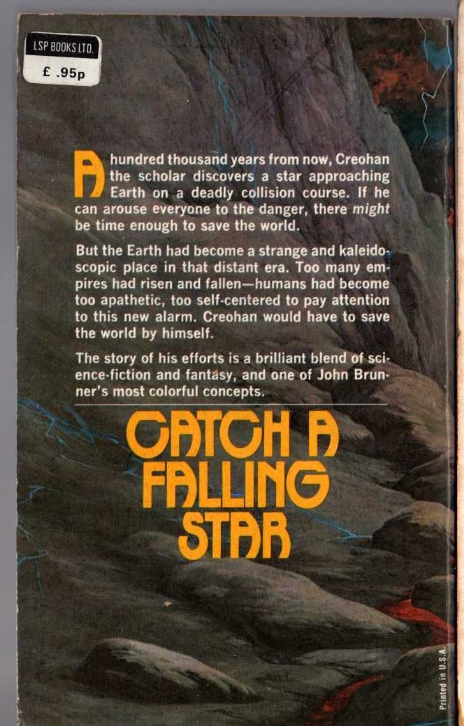 John Brunner  CATCH A FALLING STAR magnified rear book cover image