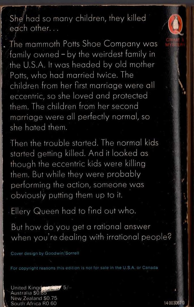 Ellery Queen  THERE WAS AN OLD WOMAN magnified rear book cover image