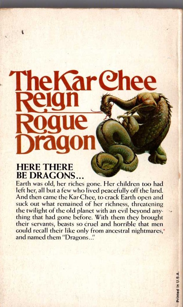 Avram Davidson  THE KAR-CHEE REIGN and ROGUE DRAGON magnified rear book cover image