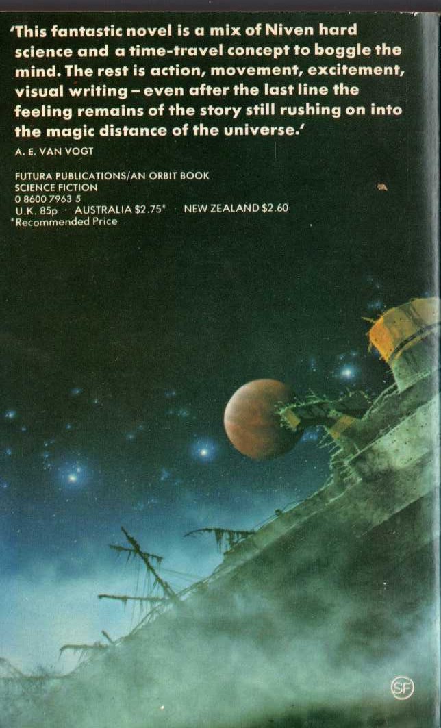 Larry Niven  A WORLD OUT OF TIME magnified rear book cover image