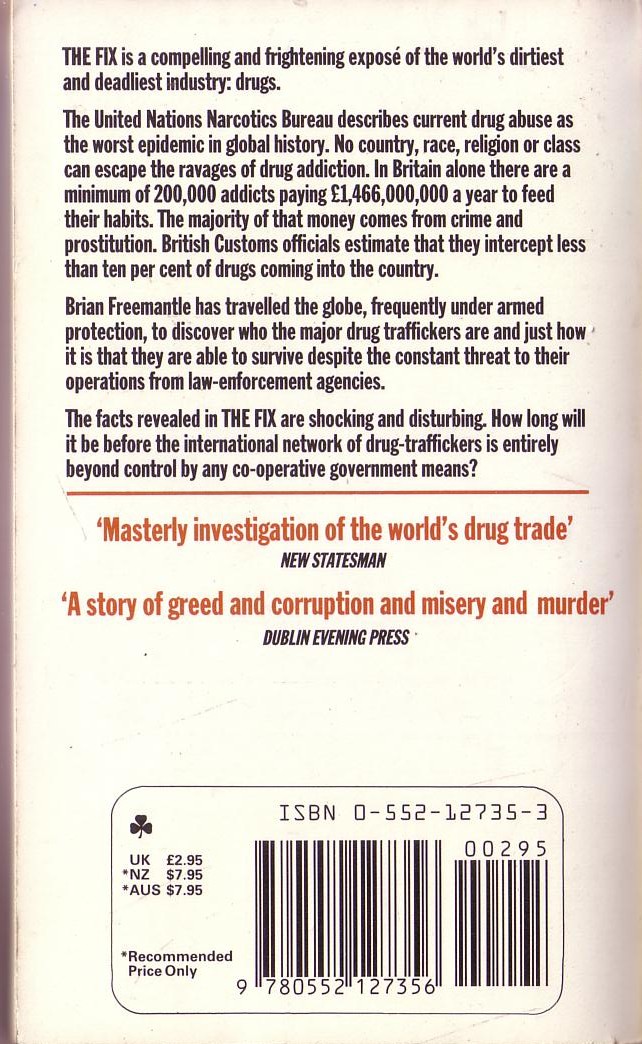 Brian Freemantle  THE FIX (inside story of the world drug trade) magnified rear book cover image